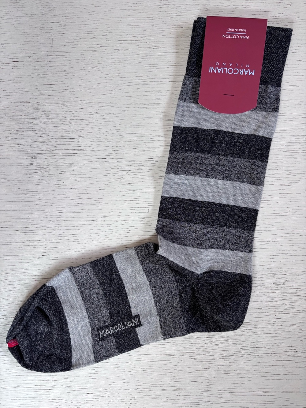 NWT Marcoliani Milano Italian Grey Marbled Stripe Pima Cotton Dress Socks Men OS